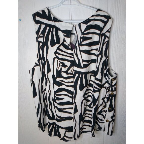 AVA & VIV Sleeveless Top Womens 1X Keyhole Button Animal Print Linen Rayon NEW - Picture 4 of 11